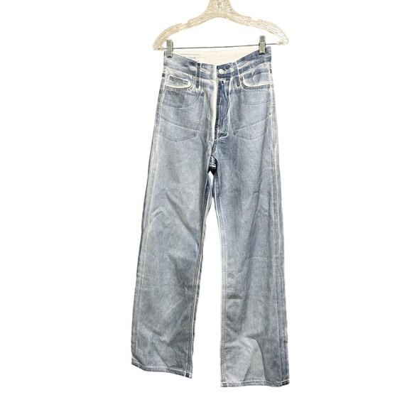 ZARA High Rise Wide Leg Jeans Size 0 / EUR 32 Light Wash Distressed Denim Y2K - Picture 11 of 12